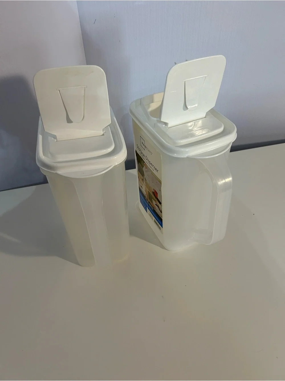 2 All-Purpose White Plastic Dispensers with handles- set of 2- Pitcher with Lid